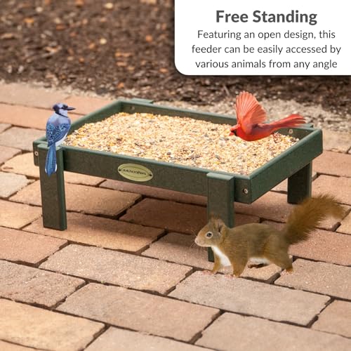 DutchCrafters Amish American Made Platform Bird Feeder, Free Standing Ground Bird Feeders for Outdoors, Feeder for Wild Birds, Chicken, Squirrel, Gift for Birdwatchers (Turf Green with Reinforcement) - color: Turf Green with Reinforcement