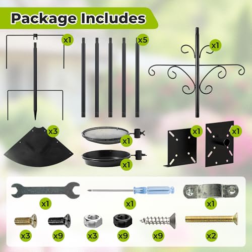 Bird Feeder Pole Stand - 92 Inch Bird Feeding Station for Outdoor Outside, Heavy Duty Adjustable Birdhouse Pole Standing with Base Kit, Includes 4 Hook Water Basin Tray for Garden Yard