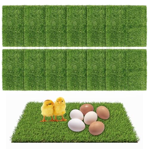 12 Pack Chicken Nesting Box Pads - 12"x12"x1" Washable Artificial Grass Liners for Chicken Coop, Laying Hens, Pet Garden (Indoor/Outdoor Use) (12)