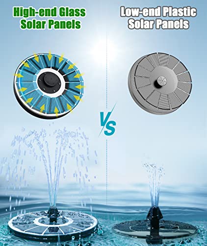 SZMP Solar Fountain Upgraded 100% Glass Panel, 3.5W Floating Solar Powered Water Pump Built-in 2000 Battery with 7 Nozzle & 4 Fixer, Solar Bird Bath Fountains for Garden, Pond, Outdoor - color: White Led Lights