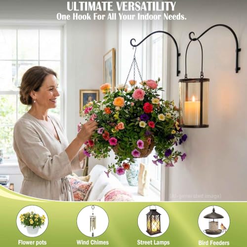 Heavy Duty Hanging Plant Bracket Outdoor: 50lbs 16 Inch Wall Mount Hook | 50 lbs Solid Iron Capacity, Shepherds Hook for Bird Feeder, Weather Resistant Finish, Complete Hardware Kit, Indoor Outdoor - size: 2B-16 Inch