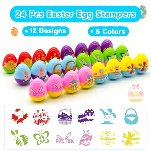 Childom 24 Pcs Easter Egg Fillers Stuffers for Kids, Easter Stamps Basket Stuffers, Easter Stamps Toys Bulk for Easter Eggs Hunt, Easter Party Favors for Goodie Bags,Classroom Prize Supplies, Children - style: Easter