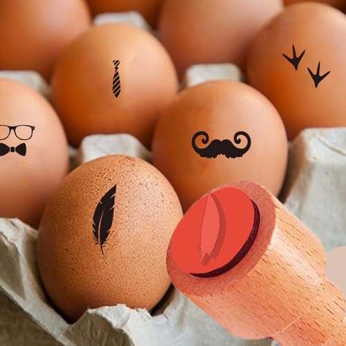 AHANDMAKER 5 Styles Novelty Egg Stamp Moustache, Glasses Tie Pattern Wooden Egg Stamps Decorative Farm Label Stamps for DIY Crafts Card Making Planner Decal Gift Egg Famers and Owners(No Ink Include) - style: Glasses