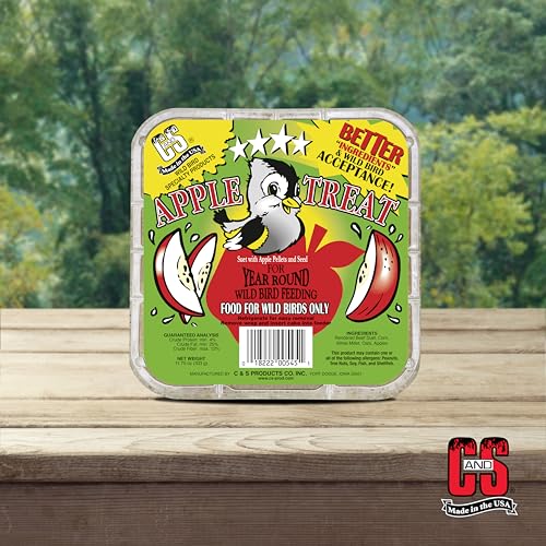C&S Apple Suet Treat, Suet Cakes for Wild Birds, Pack of 8 | Suet cakes for woodpeckers, made with real apples, use in a suet feeder year-round - style: Apple, 8 Pack