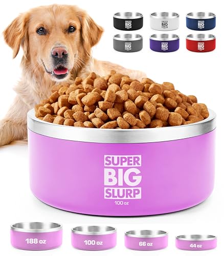 Tuff Pupper 100 oz Heavy Duty Insulated Stainless Steel Dog Bowl for Large Dogs, Non-Slip Base, Dishwasher Safe - color: Punch Pink, size: 100oz