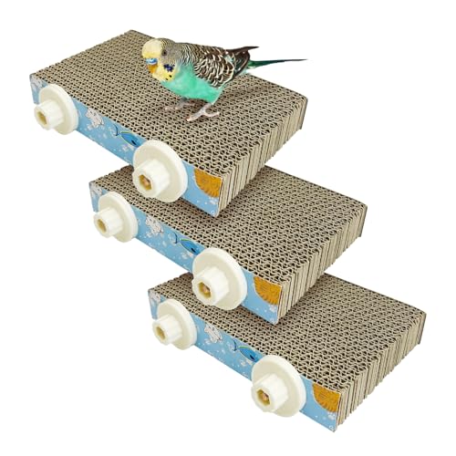 3 PCS Bird Cardboard Platform Hanging Parrot Cage Perch Bird Paw Grinding Stand Parakeet Chew Toys Parrot Cage Playground for Budgie Conure Cockatiel Finch (Small)
