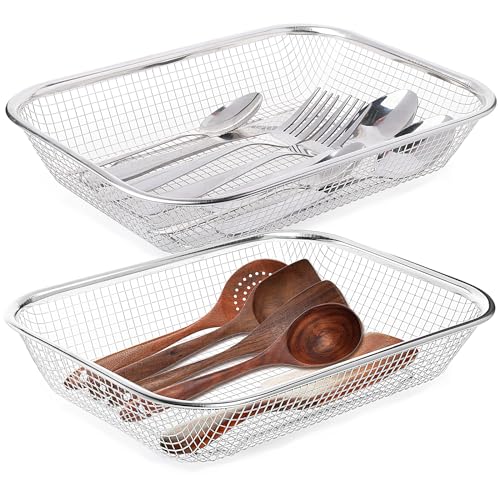 Utensil Drying Rack, 2 Pack Utensils Holder Dishwasher Silverware Basket | Compact Dish Rack, Kitchen Counter Drainer, Chopsticks, Spoons, Forks, Knifes Drainer Organizer - size: 2pcs Medium