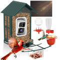 SOLIOM Bird Feeder with Camera, Solar Smart Bird Feeder Camera with AI Bird Identification, 2K HD Live View & Instant Alerts, Squirrel-Proof Metal Outdoor Bird Feeder, Bird Watching Gift Set (Green) - color: Green Medium Set