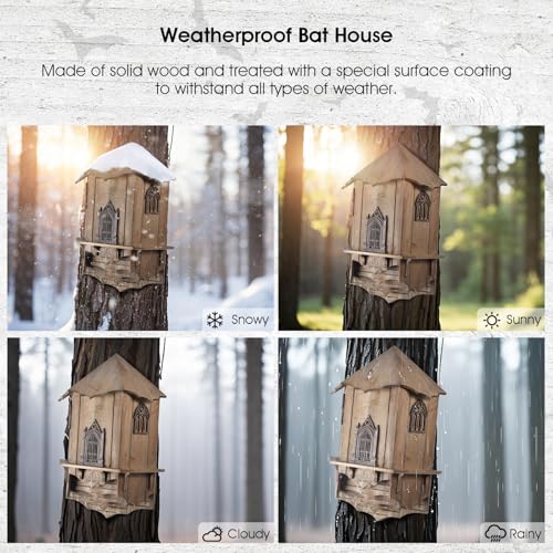 VIREESR Large Bat House for Outdoors,4-Chamber Castle Bat Box,200-Capacity | Cedar Wooden Bat House, Bat Boxes for Outside for Tree, 4 Chamber Design to Attract Bats, Weather-Resistant, Brown - size: XL Brown