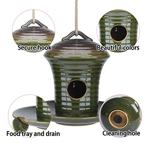 Kimdio Birdhouse Ceramic Hanging Birdhouses Bird Hut Hanging Multi-Function Outdoor Bird Feeders for Wild Birds, Finch, Cardinal, and Bluebird - Green - color: d - Green bird feeder