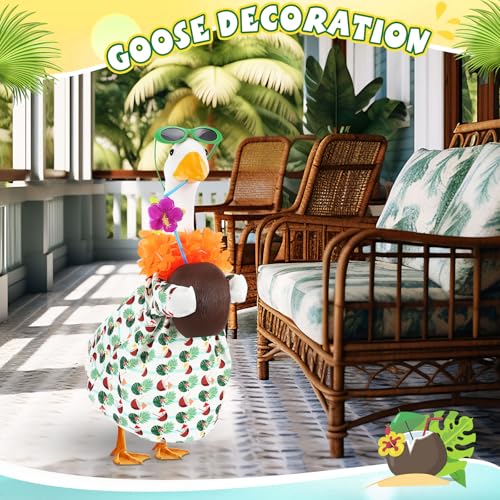 Bikini Porch Goose Outfits with Sunglasses and Swimming Tube for 23" Summer Goose Costume Garden Patio Statue Decor(Coconut) - style: Coconut