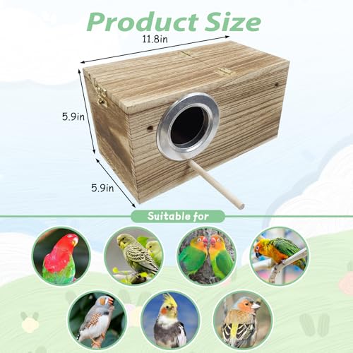 PINVNBY Parakeet Nesting Box, Carbonized Wood Bird Box, Wood Breeding Box for Birds, Budgie Lovebirds Conure Finch Parrot Canary (L: 11.8 x 5.9 x 5.9 inch) - size: L: 11.8 x 5.9 x 5.9 inches