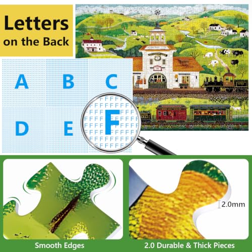 500 Piece Puzzle for Adults,Country Train Station Vintage Hillside Puzzle | Farm Animal Landscape Jigsaw Puzzle 500 Pieces,Great Fit Dust-Free,1:1 Poster,Fun Family Game Home Decor Gift 20.5x15 i - color: Railway