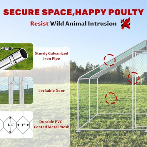 9.8x9.8x6.5ft Metal Chicken Coop, 2-Room Chicken Run with Cover | 2-room walk-in chicken run with galvanized steel frame, waterproof UV-resistant cover, lockable door, and PVC-coated mesh - color: 2-Unit Coop