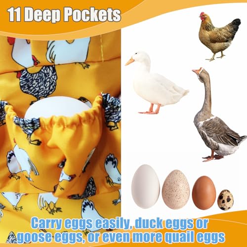 MOMWOW Chicken Egg Apron for Collecting Eggs - 11 Pocket Adult Egg Gathering Apron for Chicken Duck Goose Quail Eggs - color: Yellow