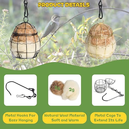 3PCS Bird Nesting Material, Refillable Hummingbird Nesters Cage Holder with Wool Material for Wild Birds Nesting Station, Nesting Balls for Bird Lover Gifts, Bird Watching Gifts for Outdoor Patio - color: Black & Gold-3pcs