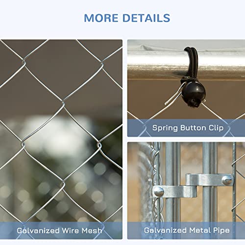 PawHut Outdoor Dog Kennel, Heavy Duty Dog Run Outdoor Fence with Waterproof Cover, Galvanized Chain Link, Secure Lock, 13' x 7.5' x 7.5' | Outdoor Fence, Waterproof Cover, Galvanized Chain Link, Secure Lock - size: 156.0"L x 90.0"W x 90.0"H