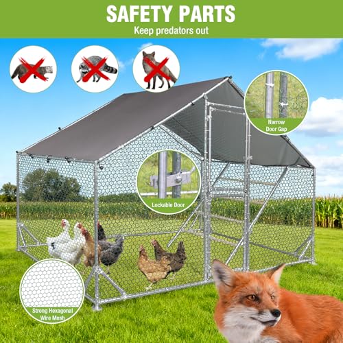 Large Chicken Coop for 10 Chickens Chicken Runs for Yard with Cover Metal Poultry Cage with Perch Hen House Chicken Pen Outdoor - size: 118"L x 78.8"W x 78.8"H
