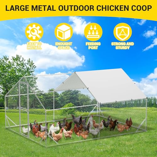 Garvee Large Metal Chicken Coop, Chicken Run for Yard with Cover, Large Chicken Coop with Double Door for Outdoor Farm Yard (13.1'L x 9.8'W x 6.6'H) - size: 154.0"L x 78.7"W x 78.4"H