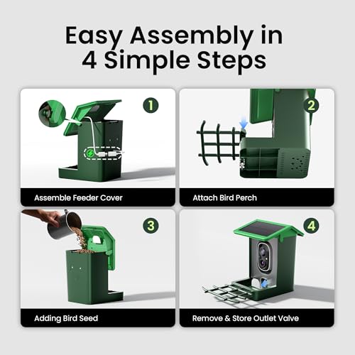 Bird Feeder with Camera Solar Powered 2K HD Video, 10,000+ Species AI Recognition, Real-Time App Alerts, and Weatherproof Design for Effortless Birdwatching, Gift for Bird Lovers, Grass Green - color: Grass Green