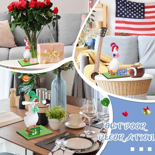 Relaxweex Magnetic Goose Key Holder Cute Resin Goose Statue with Mini Bow Tie Writable Interchangeable Signs Chalk for New Apartment Housewarming Gifts Office Table Desk Home Decor(Vivid Style) - style: Vivid Style