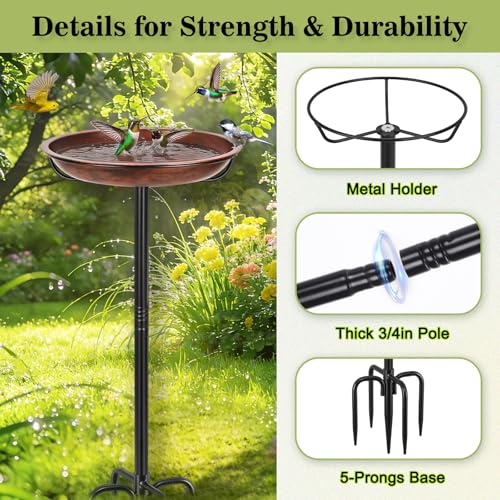 Gtongoko 10" Dia Bowl Small Metal Bird Bath for Outside Heavy Duty, 29" Height Bird Feeder Birdbaths for Outdoors, Garden Bird Bath Bowl with 5-prongs Base - size: 10″ dia, 1.6″ depth bowl