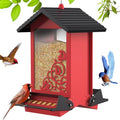 Squirrel Proof Bird Feeder for Outdoor Hanging,Metal Bird Seed Feeder with Bilateral Weight Activated Perches,5LB Large Capacity Wild Bird Feeders for Outside,Easy Refill and Clean,Red - color: Red