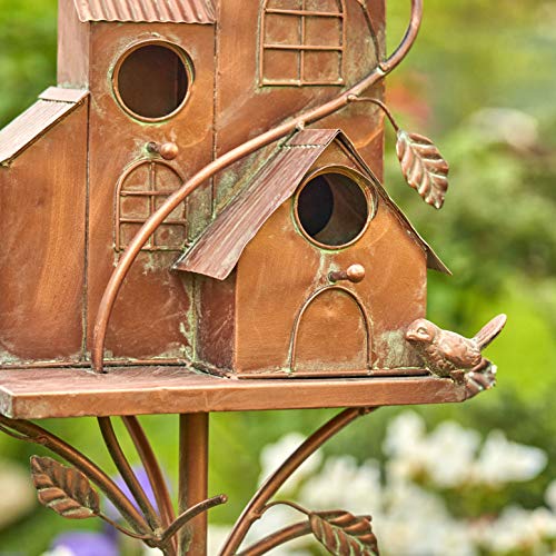 Large Copper Colored Multi-Birdhouse Stakes, Room for 4 Bird Families in Each (Castle Home) - style: Castle Home