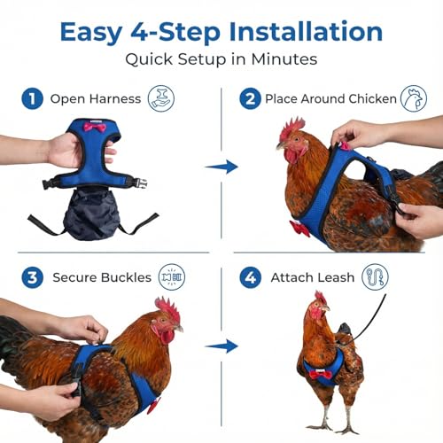 1-Pack Washable Poultry Diaper Harness | Leak-Resistant Chicken Duck Diaper with Poop Bag & Reflective Strips | Lab-Tested 12-Hour Dryness | Adjustable Vest Design (Small, Blue) - color: Blue, size: Small