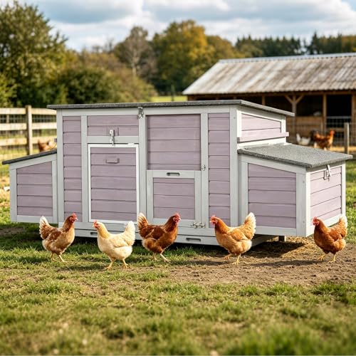 Chicken Coop for 3-4 Chickens, Large Chicken House with 2 Nesting Boxes & 6 Perches, Weather-Resistant Solid Wood Poultry Coop with Removable Cleaning Tray, Suitable for Backyard Patio Garden - color: Grey, size: 67.2"L x 25.4"W x 28.1"H