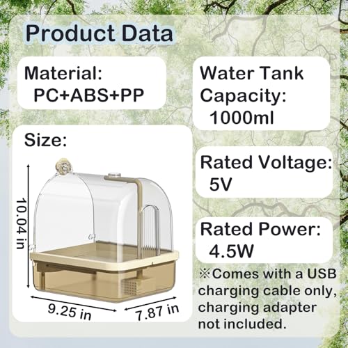 Bird Bath for Cage Clear Automatic Pump Parrot Shower for Parakeets Finches | Dual filtration pump, auto water circulation, clear dome, detachable easy clean base, shower bathtub, cage&tabletop bird bath - color: Light brown