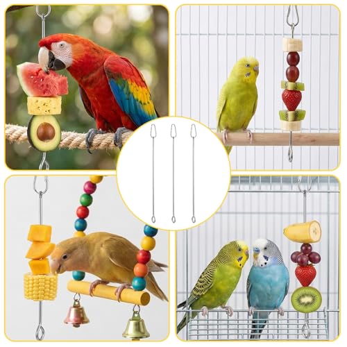 3 Pcs Bird Food Holder, Stainless Steel Bird Feeder for Cage, Parrot Fruit Vegetable Skewer, Parakeet Feeder Toys Cage Accessories, Hanging Foraging Toys for Macaw Parakeet Parrot Budgie Birds