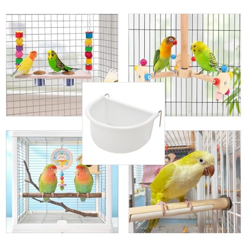4Pcs Bird Cage Feeder Cups, Hanging Plastic Food and Water Bowls with Metal Hooks for Small Birds, Parrots, Parakeets, Pigeons, Cage Accessories and Feeding Supplies