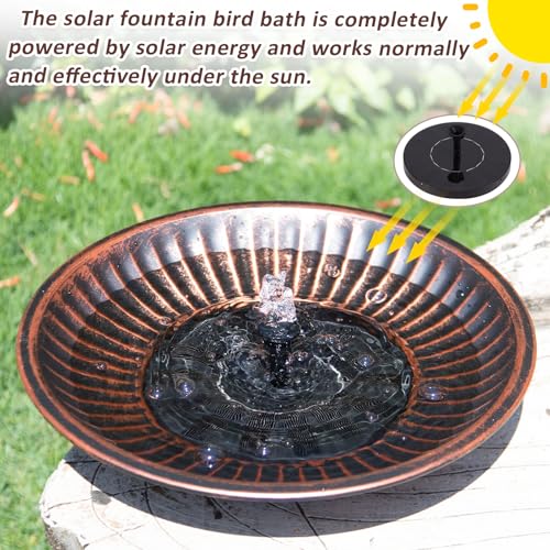 12.3" Solar Bird Bath Bowl,Bird Bath Fountain,Bird Bath for Outside(Copper) | Metal Bird Bath with Solar Fountains,Solar Bird Bath Bubbler for Garden Patio Decor - color: Copper-a