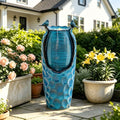 Autodaya 33" Vase Ceramic Outdoor Water Fountain with Lights and Birds | teal blue glazed water feature with textured design, ambient soothing cascading water flow for garden patio yard sanctuary - color: 33"h-birds Jar Turquoise Glaze