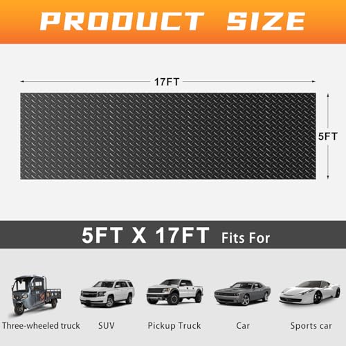 2.5mm Thickened 5Ft x 17Ft Garage Floor Mat Rubber Flooring Roll, Black | 85sqft Diamond Plate PVC Rubber & Vinyl Flooring Roll, Non-Slip Floor Protector Mat for Garage Warehouse Basement Trailer - size: 5Ft x 17Ft--Black