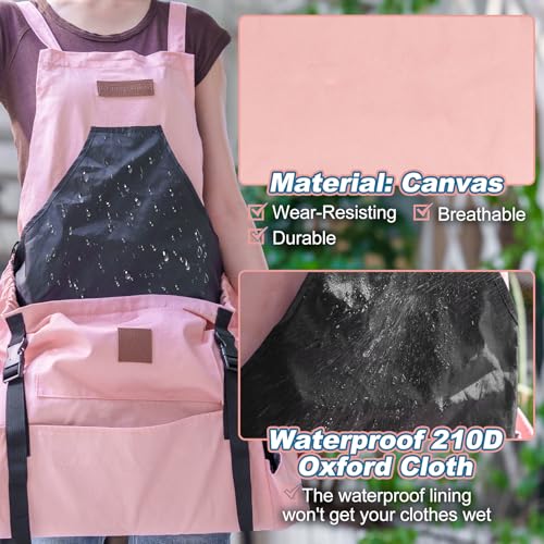 Berry&Bird Harvest Apron, Canvas Gardening Apron with Pockets and Harvesting Pouch Waterproof Harvesting Apron - color: Pink