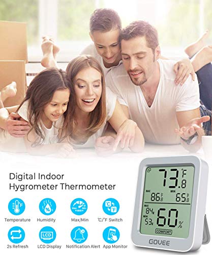 Govee Indoor Hygrometer Thermometer H5075 with Bluetooth App Control | Room Temperature Humidity Meter, 164ft Remote Monitor, Smart Alerts, 2 Years Data Storage Export, for Bedroom Wine Cellar - color: Grey, size: 1 Pack