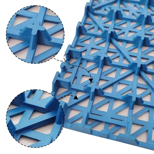 12 Pack Modular Interlocking Cushion 11.6" x 11.6" Rubber Mat Floor Tile Mats Drain Pool Patio Balcony Yard Pet Area Washer Pad(Blue) - size: blue