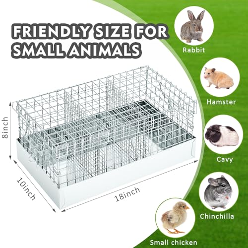 DoubleFill 18 x 10 x 8 in 3 Hole Folding Guinea Pig Chinchilla Transport Cage, Portable Cavy Bunny Carrier with Tray & Handles for Travel, Temporary Housing, Small Pet Habitat Animal Enclosure