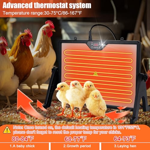 Chicken Coop Heater Radiant Chicken Heater for Inside Coop 180W with Remote Control Timing Function, Adjustable Temp, Light, Perfect Chicken Coop Accessories Kitten Puppy Pets for Winter(Fahrenheit) - size: 23.6"L x 17.7"W x 13.0"H