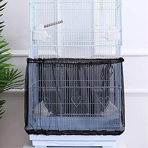 Bird Cage Seed Catcher, Large Airy Gauze Bird Cage Cover Guard, Adjustable Birdcage Nylon Mesh Net Cover (XL-118x32 in, Black) - color: Black, size: X-Large