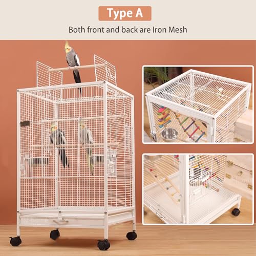 xixi-home Parrot Cage,Metal Bird Cage Ornamental Cage -with Play Top and Wheel,Large Birdcage Flight Cages for Outdoors for Parakeet,Lovebirds,Cockatiels(Type A - White) - color: White - A
