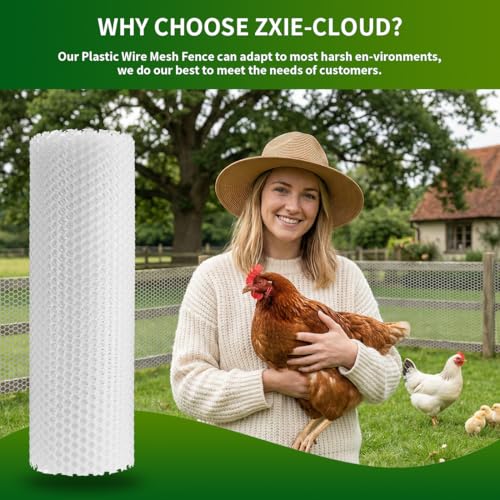 White Plastic Chicken Wire 16in x 20ft,Garden Netting Fencing | Plastic Chicken Wire Mesh Fence,Barrier for Poultry,Animals,Pets and Balcony - color: White, size: 16INx20FT