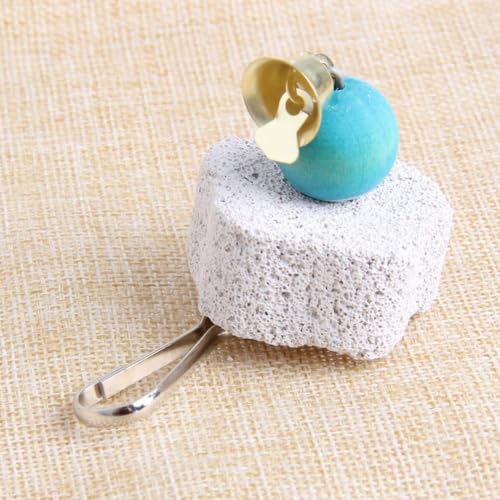 Bird Grinding Beak Stone with Bell, Mineral Lava Block, Teeth Trimming Chewing Toy for Chinchilla, Bunny, Parrot, Calcium Supplement