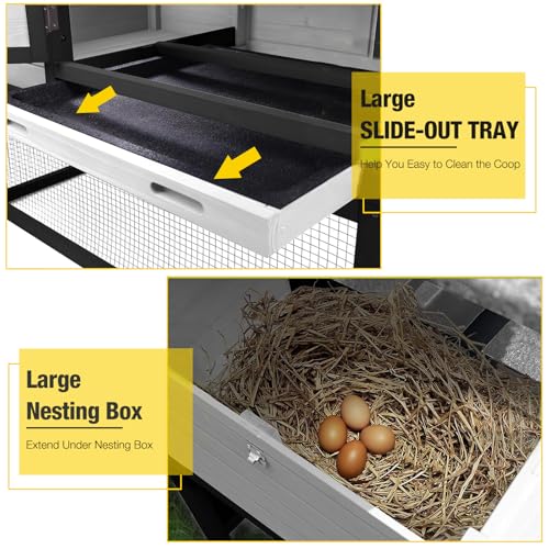 Aivituvin Mobile Chicken Coop with Wheels for 2-4 Chickens, Backyard Expandable Chicken House Duck Cage with Run, 2 Nesting Boxes, Easy Clean Pull-Out Tray, Leak-Resistant Asphalt Roof, 72.3"(Black) - color: Black, size: 72.3"L x 26.0"W x 39.4"H