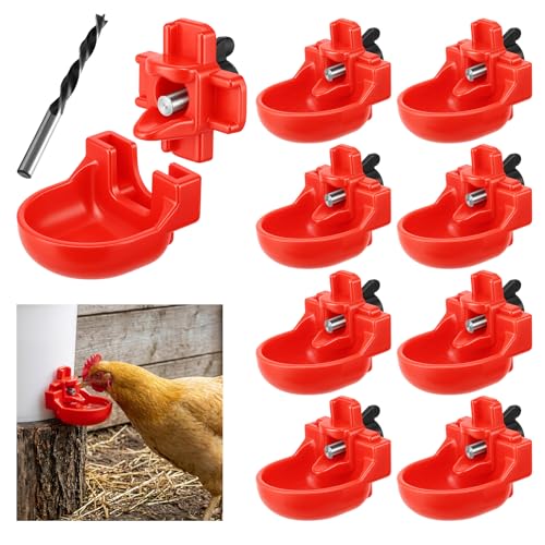 Automatic Chicken Water Nipples and Chicken Water Cups with Drip Catchers, Leak-Proof Gravity Fed Poultry Watering System with Drill Bit for Hens, Ducks and Quails (8 Pack) - color: 8 Pack