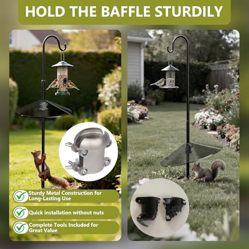 Stainless Steel Squirrel Baffle Bracket, Rustproof Chew-Proof Holder for Bird Feeder Pole 0.7"-1.25", Easy Install Outdoor Garden Accessory