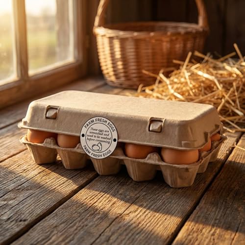 500Pcs 2 inch Egg Carton Stickers, Egg Stamps for Fresh Eggs Alternative, Farm Stand Supplies Handling Labels, Self Adhesive Unwashed Sign Decals for Chicken Quail Packaging