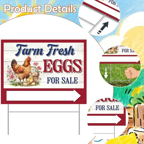 Rngmsi 3PCS Farm Fresh Eggs for Sale Sign, 16 X 12 Inch Double Sided Fresh Eggs Sign Farmers Market Decor, Waterproof Metal Mark with 6 Stakes for Indoor Outdoor Yard Business Supplies Home Decor - color: Farm Eggs